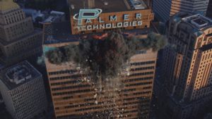 Typischer digitaler Effekt, hier ein teilweise einstürzendes Gebäude.