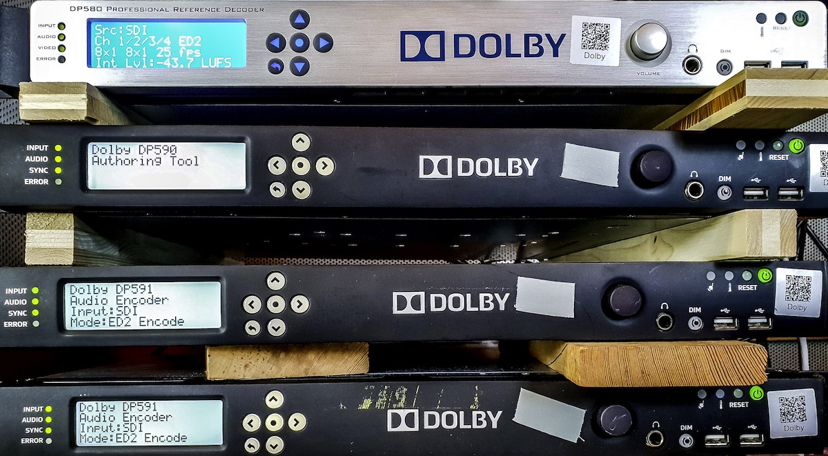 Die Dolby ED2-Chain: Das Rendering erfolgte mittels Dolby DP590, die Encodierung durch Dolby DP591 und die Decodierung mit Dolby DP580
