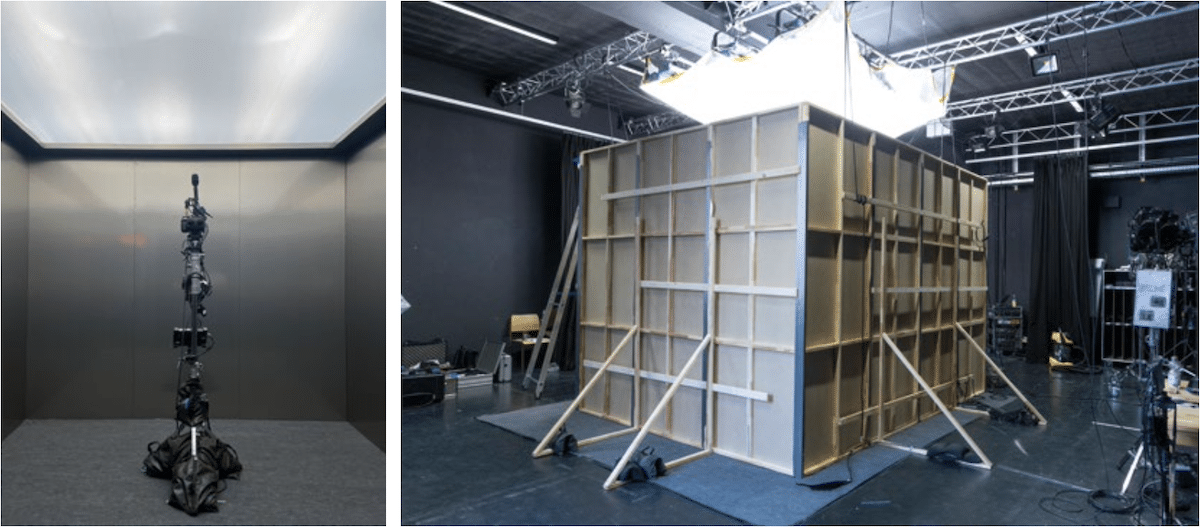 Das Set der Fahrstuhl-Szene mit komplettem VR-Rig und Beleuchtung des Setbaus durch ARRI SkyPanels