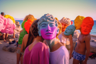 Mit KI erstelltes Foto von Menschen auf einem Strand